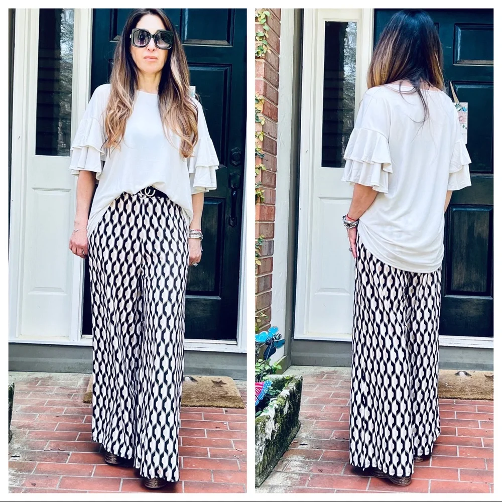 Made in Italy Retro Chic Print wide Leg Pants - Picture 5 of 10